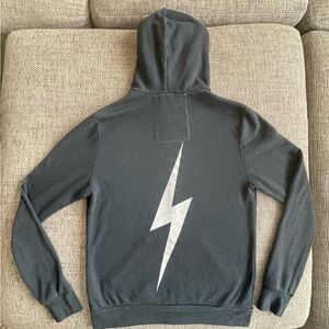 Aviator Nation Black Hoodie with Silver Lightning Bolt